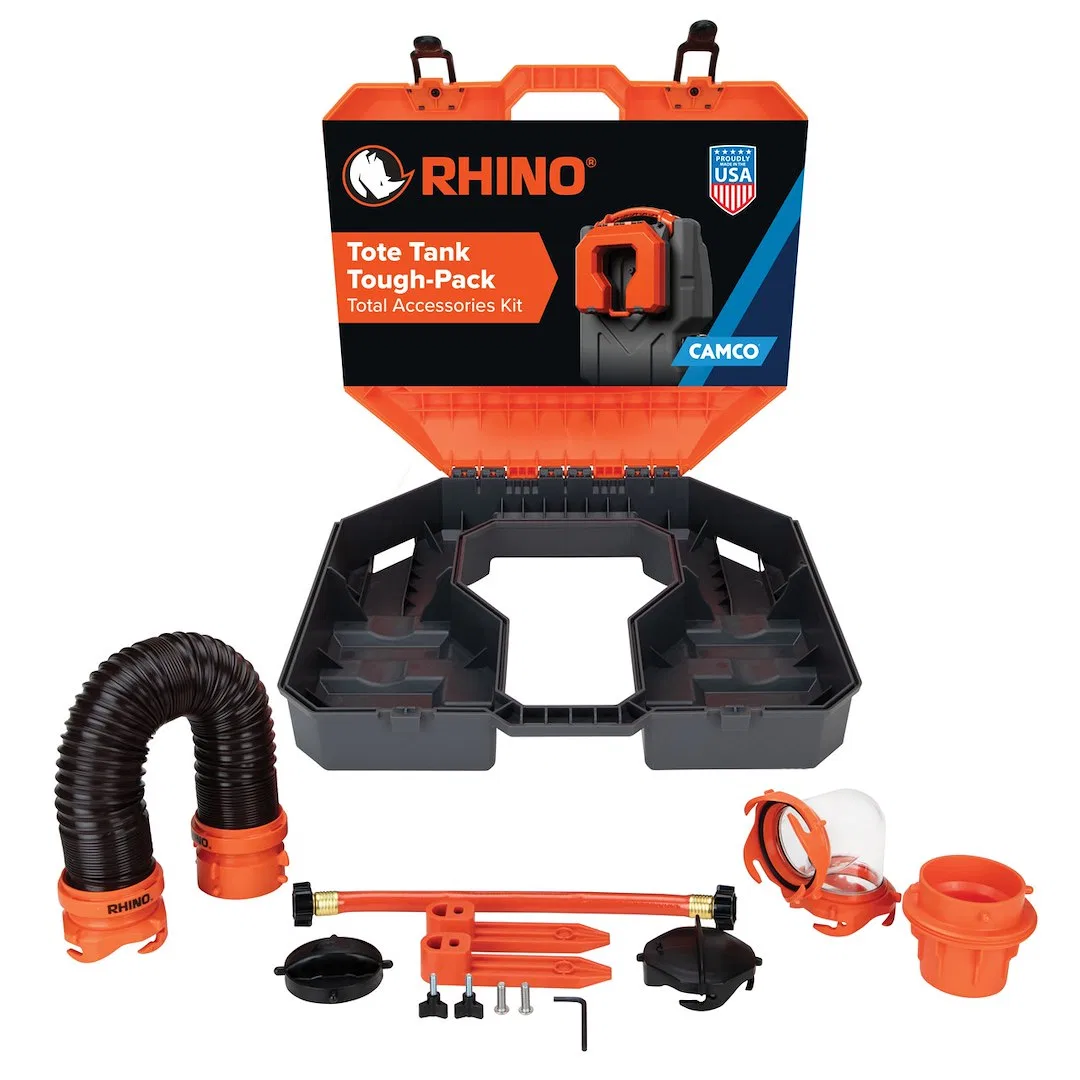 39023 – CAMCO Portable Waste Holding Tank Dump Kit, Use With Camco Rhino Tote Tanks With Storage Case/ 5 Foot Length ...